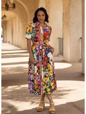 Lesley Evers Jane Dress Garden Party Floral Statement Spring Women’s Sz L NWT